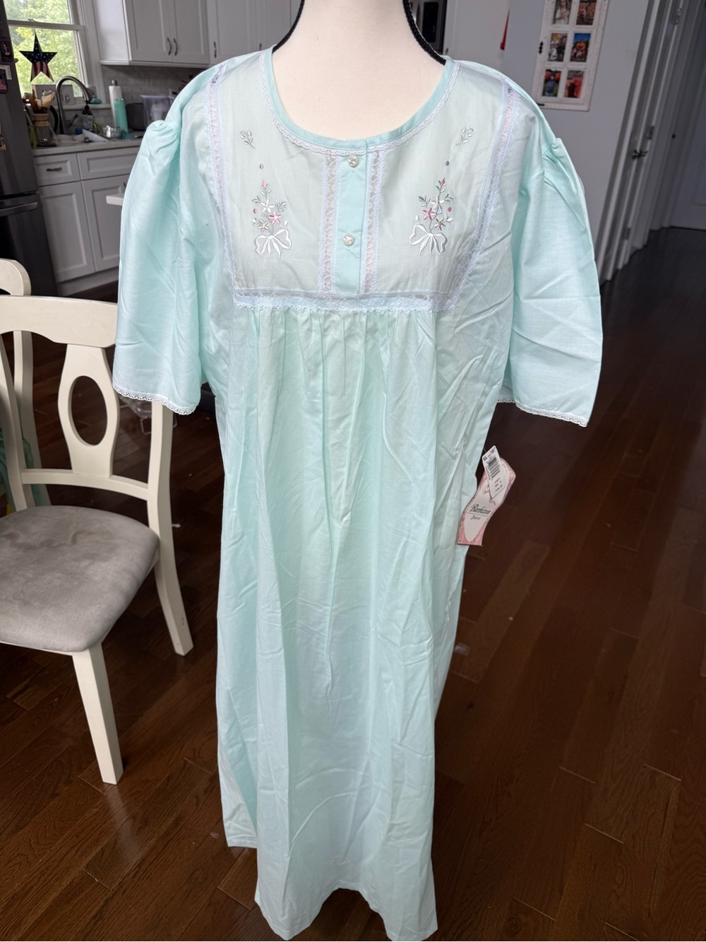 Vintage Barbizon Baby Blue Aqua Embroidered Nightgown  Pajama Dress Size Xl BNWT